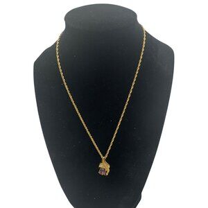 Avon Gold-Tone Necklace With Purple and Clear Gem Pendant Elegant Design
